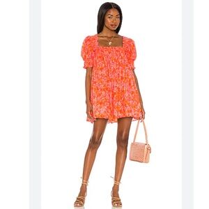 Lovers and Friends‎ Women Size Small Babydoll Reston Mini Dress Orange Floral